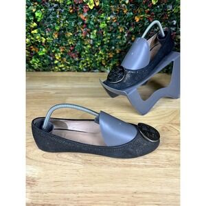 Tory Burch Silver Mettalic Glitter Ballet Flats‎ Shoes Black Womens 7.5-8 WORN